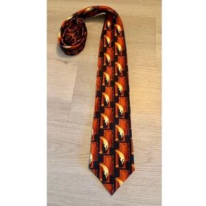 Men's Orange Halloween Tie Black Cats Yellow Moons 100% Silk JZ Richards Vintage